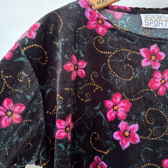 Vintage 80s 90s Jaclyn Smith stretch velour top pink black long sleeve S/M - Picture 3 of 6